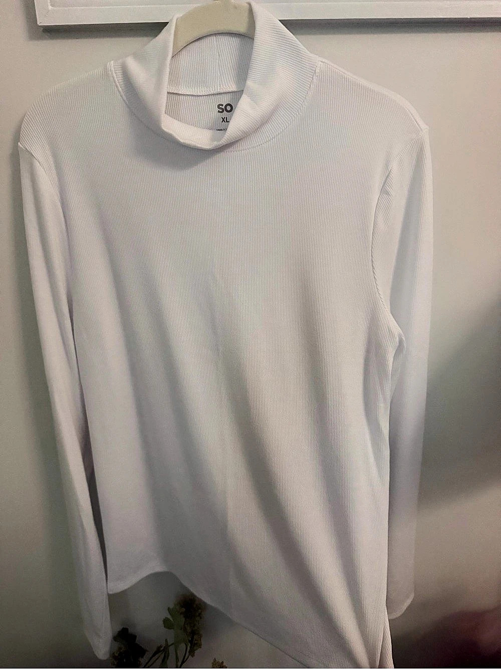 SO Rib Long Sleeve Mockneck Top White XL